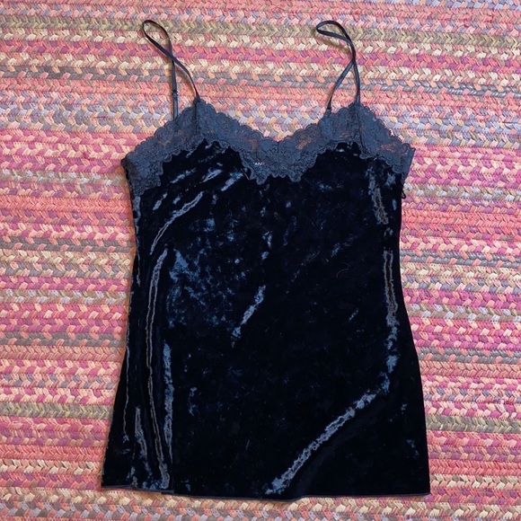 Y2K DKNY BLACK VELVET LACE CAMI - Picture 1 of 3